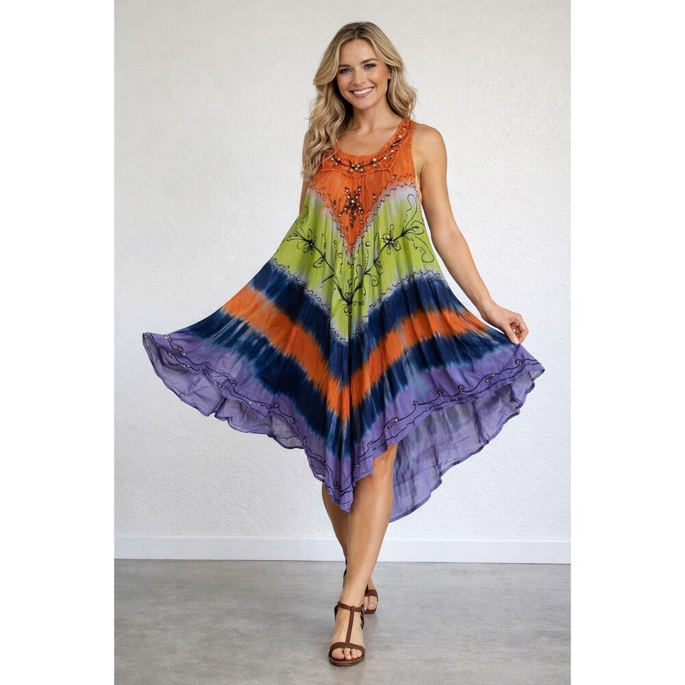 Riviera Sun One Size Plus Dress Gauze Asymmetric Hem Flare Beach Resort Cruise